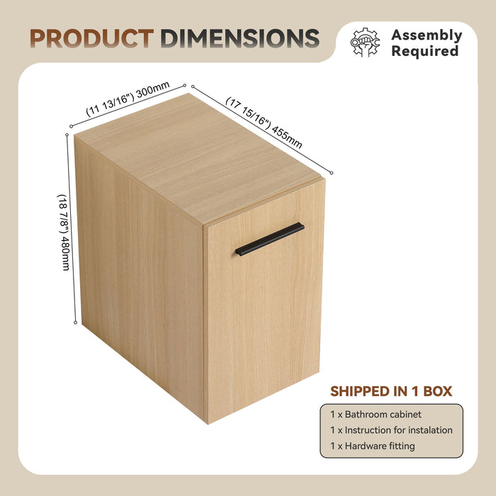 Floating Bathroom Vanity Single Door Base Cabinet, Wall Mounted Storage - Light Oak