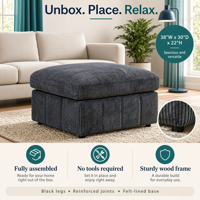 Oversized Ottoman Footrest Extra Seat Living Room - Dark Gray
