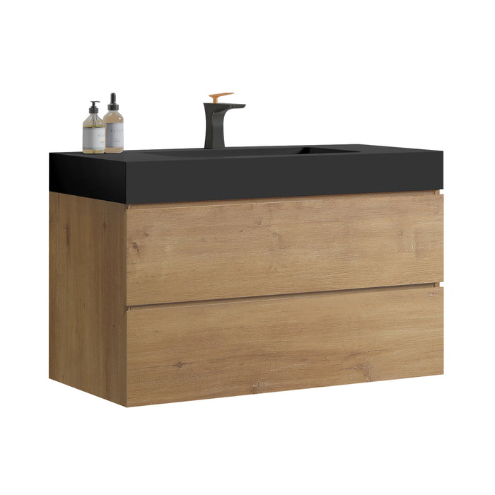 Alice - Natural Oak Bathroom Vanity With Sink, Large Storage Wall Mounted Floating Bathroom Vanity For Modern Bathroom, One-Piece Sink Basin Without Drain