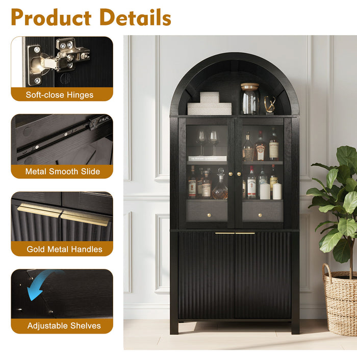 Fluted Tall Arched Pantry Cabinet With Adjustable Shelves