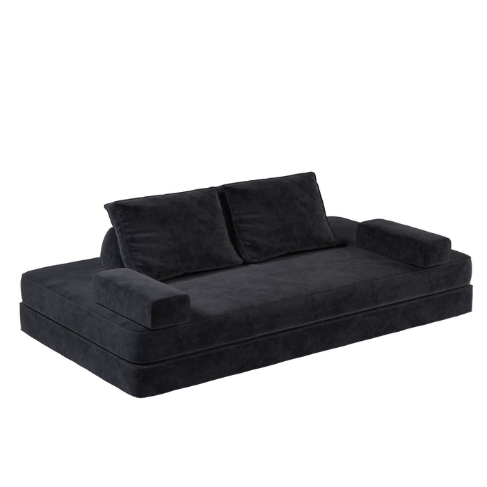 Multifunctional Convertible Sofa Bed With 2 Tumbler Backrests And 2 Pillows, Deep Seat Couch