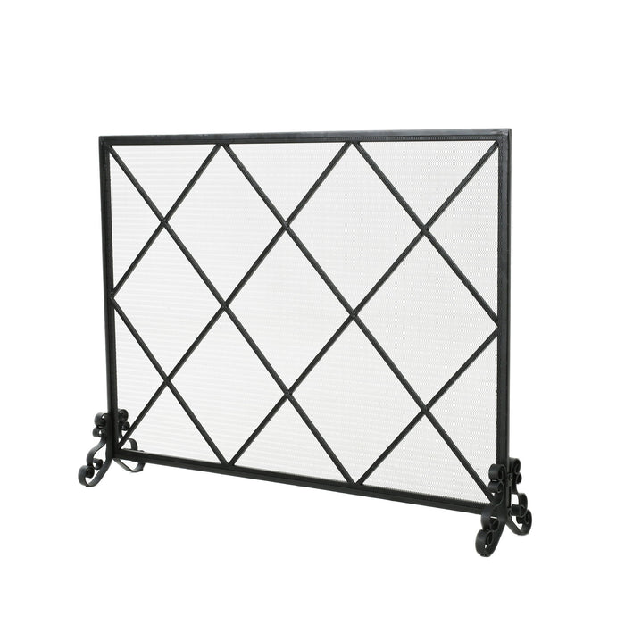 Minimalist Single Panel Iron Fireplace Screen With Diamond Design