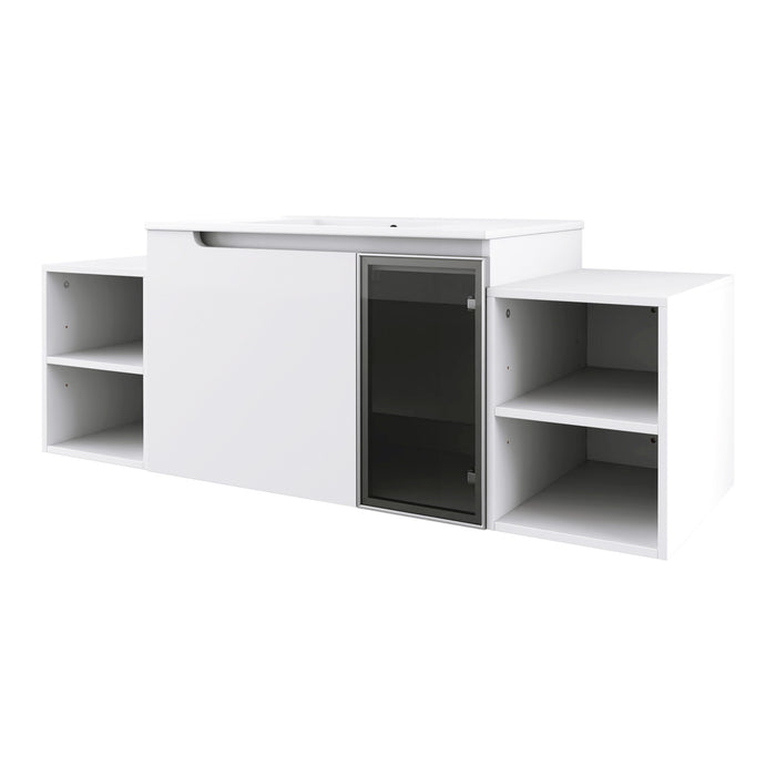 Wall Mounted Bathroom Vanity With Sink, Cabinet & Half Door