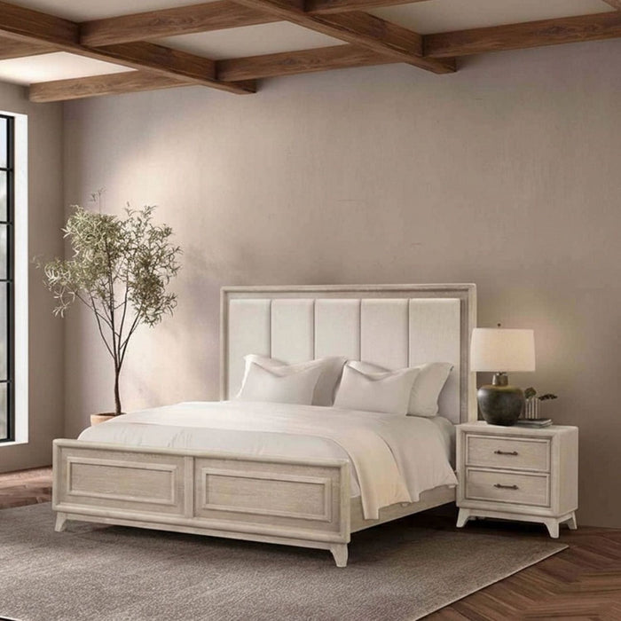 3 Piece Bedroom Set With Padded Headboard, 2 Nightstands