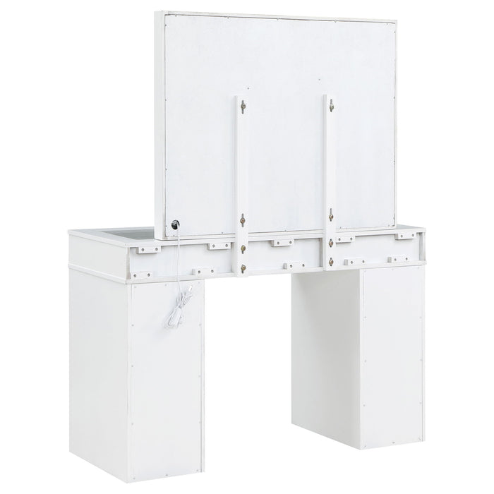 Winona - Makeup Vanity Set With Bulb Lit Mirror And Upholstered Stool - White