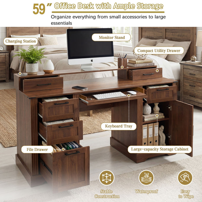 Office Desk With Charging Station & Storage Cabinet