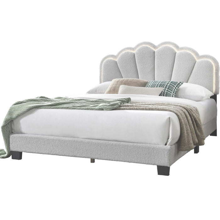 Bed With Floral Design Headboard And Built In LED Lighting