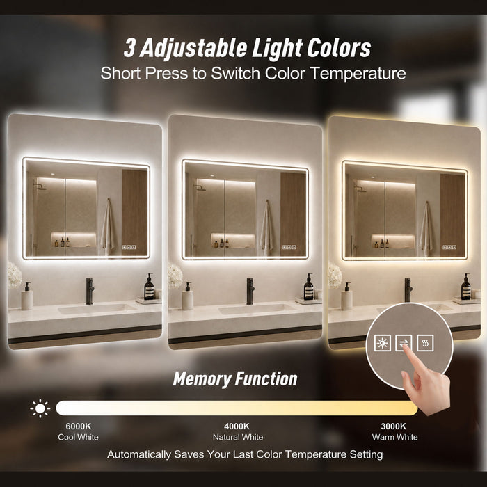 24" X 32" Rectangular Front Lighted And Backlit LED Bathroom Mirror With Anti Fog - Clear