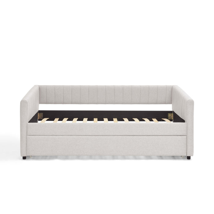 Upholstered Daybed With Trundle With Vertical Stripes
