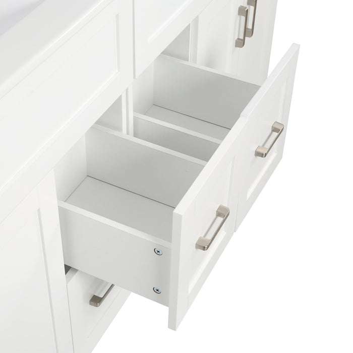 Bathroom Vanity With Dual Sinks, 4 Cabinet Doors, 4 Drawers, Adjustable Shelves - White