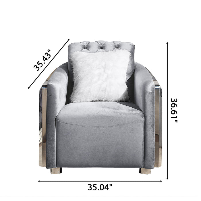Accent Chair With Button Tufted Diamond Grid & 1 Pillow For Living Room