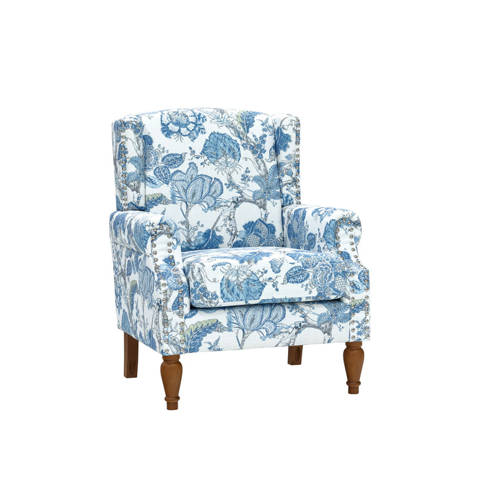 Accent Chair With Floral Upholstery And Nailhead Trim