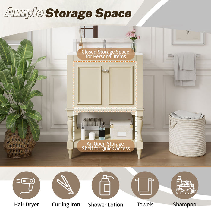 Modern Bathroom Vanity With Sink, Rectangular Cabinet With Open Shelf And Closed Storage