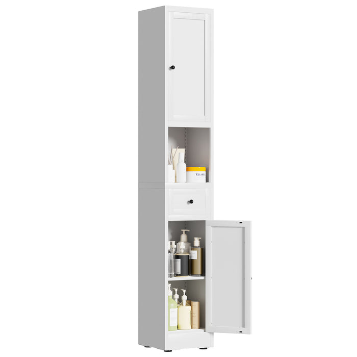Tall Narrow Bathroom Cabinet With 5-Tier Storage, Adjustable Shelves, Freestanding - White
