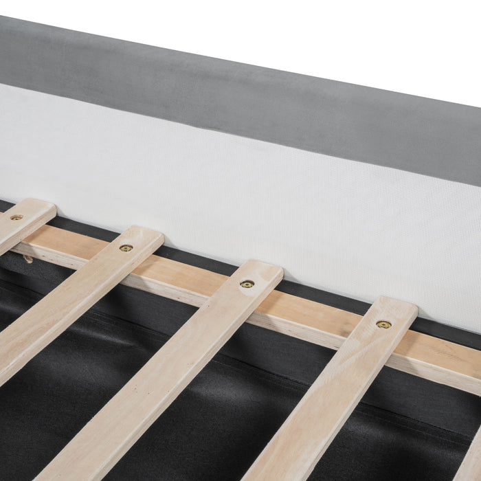 Upholstered Daybed With Bear Shaped Headboard, Hydraulic System And Breathable Mesh Fence