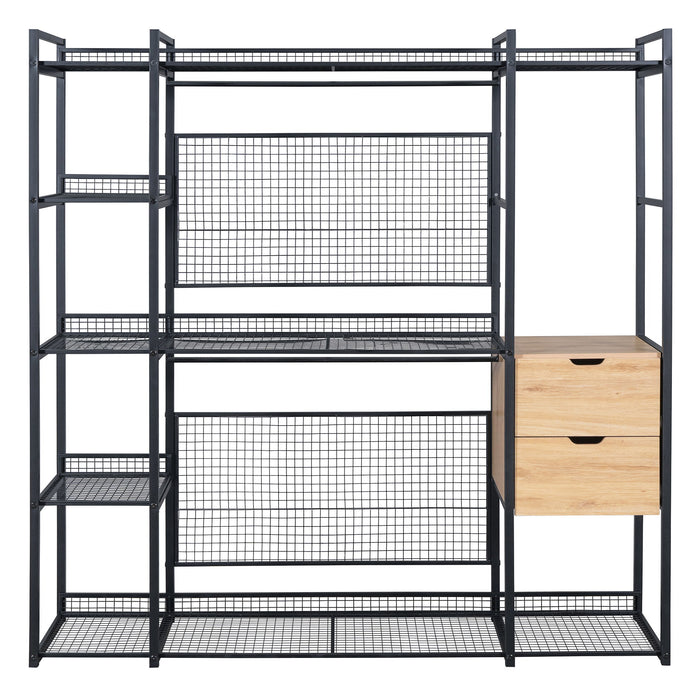 Open Style Wardrobe With Hanging Rails, Shelves And Drawers