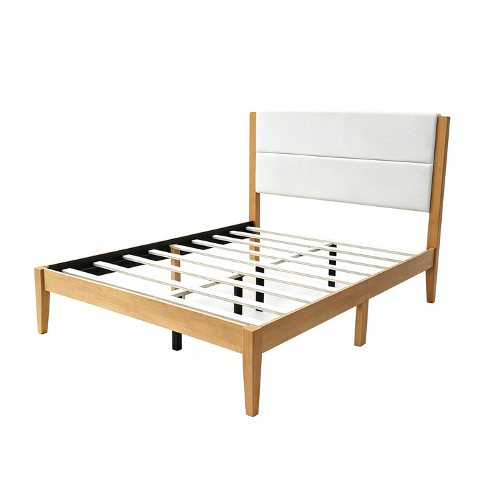 Platform Bed Frame With Upholstered Headboard, Slat Support