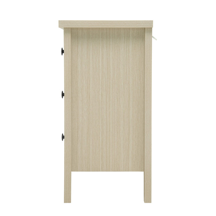 Modern 2 Door 3 Drawer Storage Cabinet, Buffet Cabinet With 2 Embossed Door For Living Room, Kitchen, Entryway - Natural