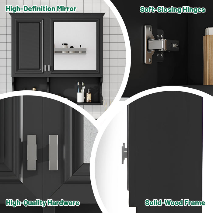 Wall Mounted Mirror Medicine Cabinet, Bathroom Storage With Doors And Open Shelves