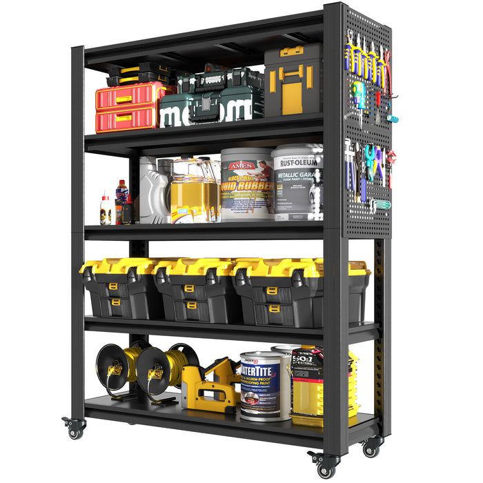 Heavy Duty Adjustable Metal Shelving Unit With Pegboard And Wheels For Multipurpose Storage