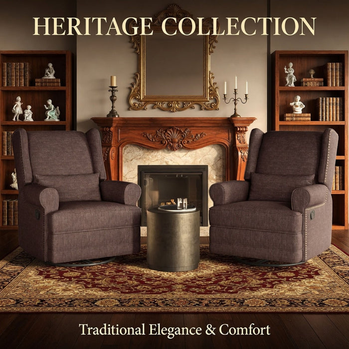 Extra Wide Swivel Recliner Glider Chair With Footrest - Brown