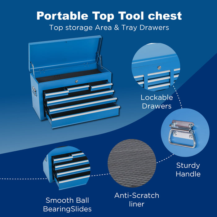 8 Drawer Rolling Tool Chest With 2 In 1 Detachable Top Box, Lockable Wheels