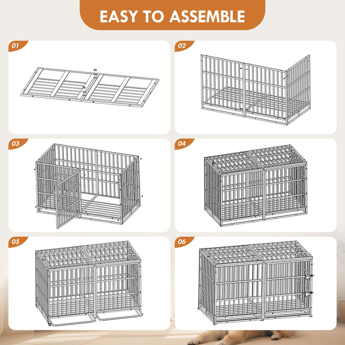 Extra Large Heavy Duty Dog Crate With Removable Pans For Dogs - Black