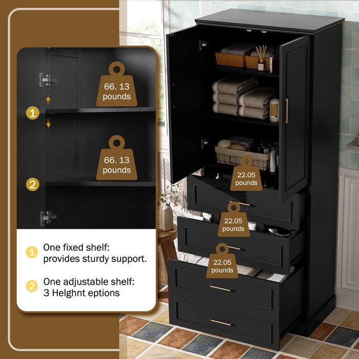 Freestanding Bathroom Cabinet With 3 Drawers, Adjustable Shelf, Soft Close Doors