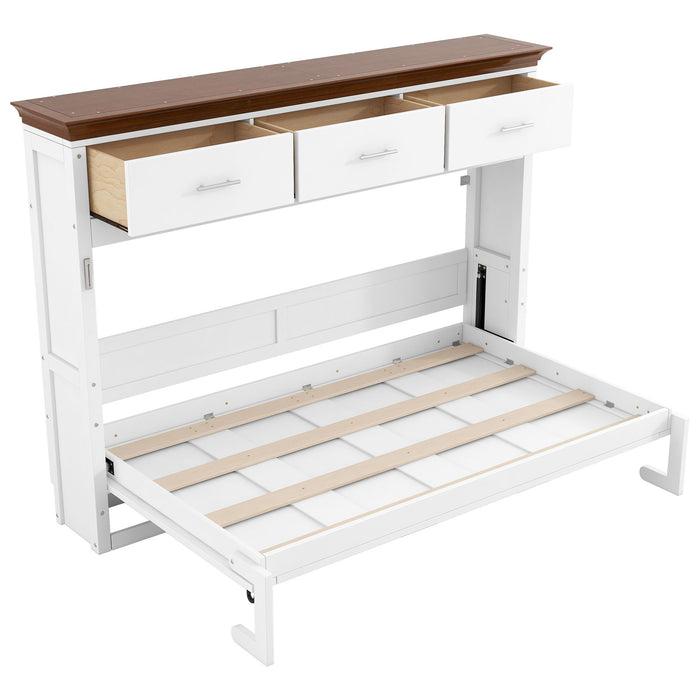 Twin Size Murphy Bed With 3 Drawers - White