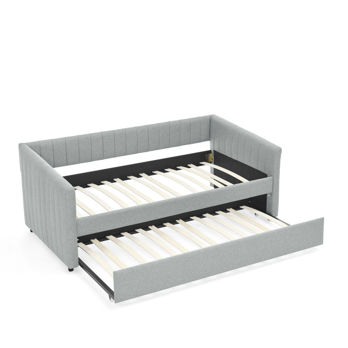 Upholstered Daybed With Trundle With Vertical Stripes