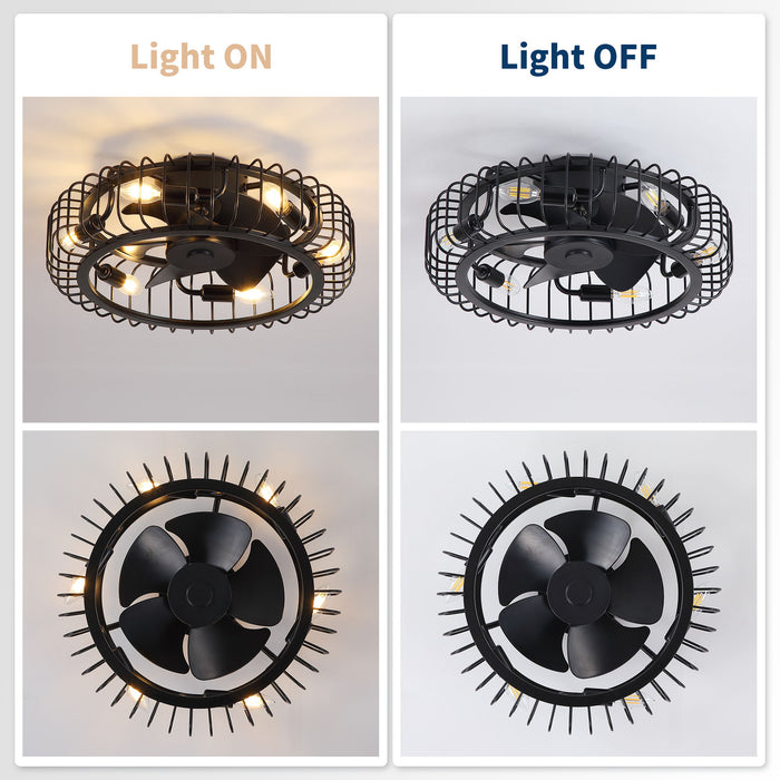 Flush Mount Ceiling Fan With Lights, Low Profile Fandelier With E12 Sockets, Reversible DC Motor, 6 Speeds - Black