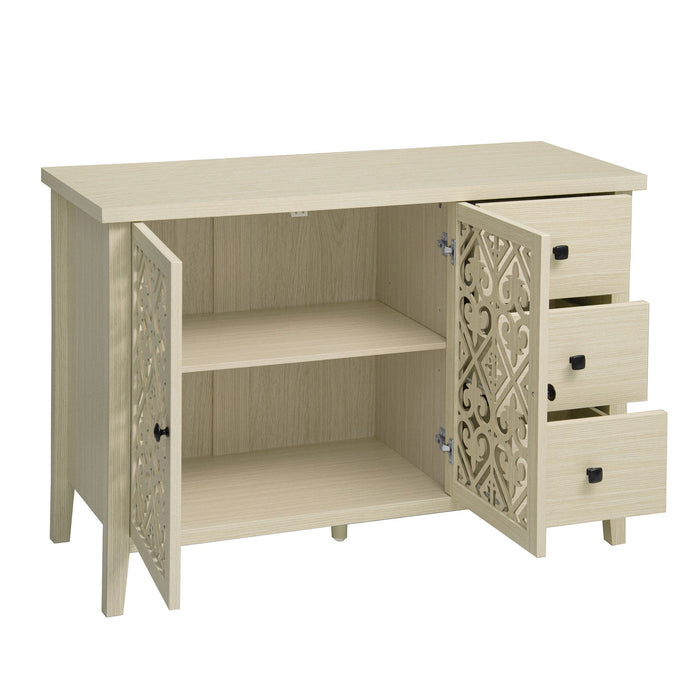 Hollowed Out Cabinet With 2 Door 3 Drawers, American Furniture, Suitable For Bedroom, Living Room, Study - Natural
