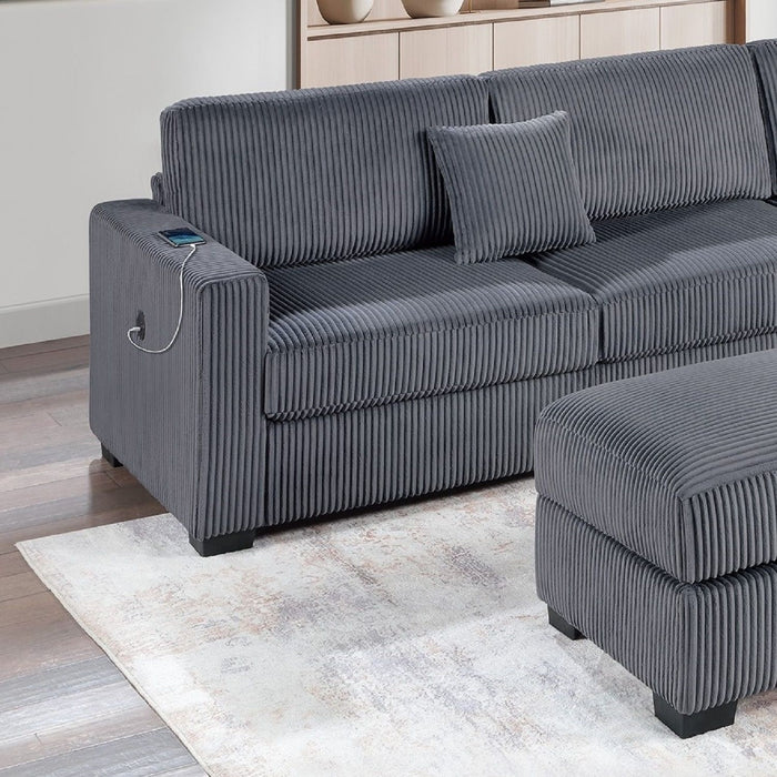3 Piece Sectional Sofa With Reversible Chaise And USB Storage Ottoman