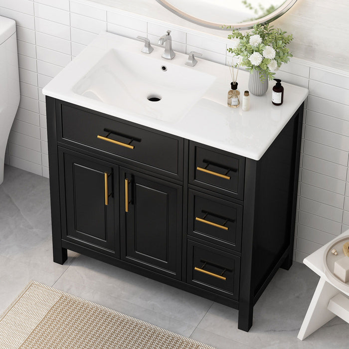Modern Bathroom Vanity With Sink Top, 2 Doors And 3 Drawers