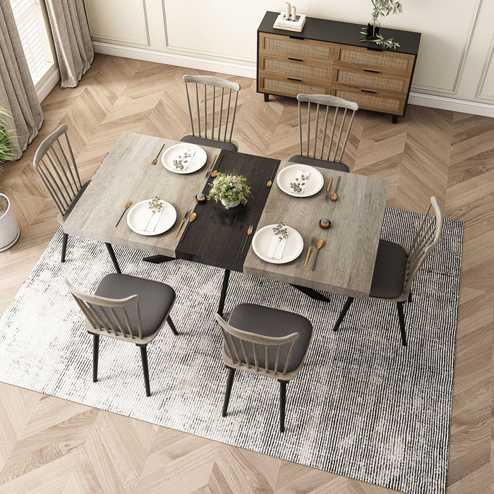 Retro Rectangular Stretch Dining Table With Embossed Center Plate