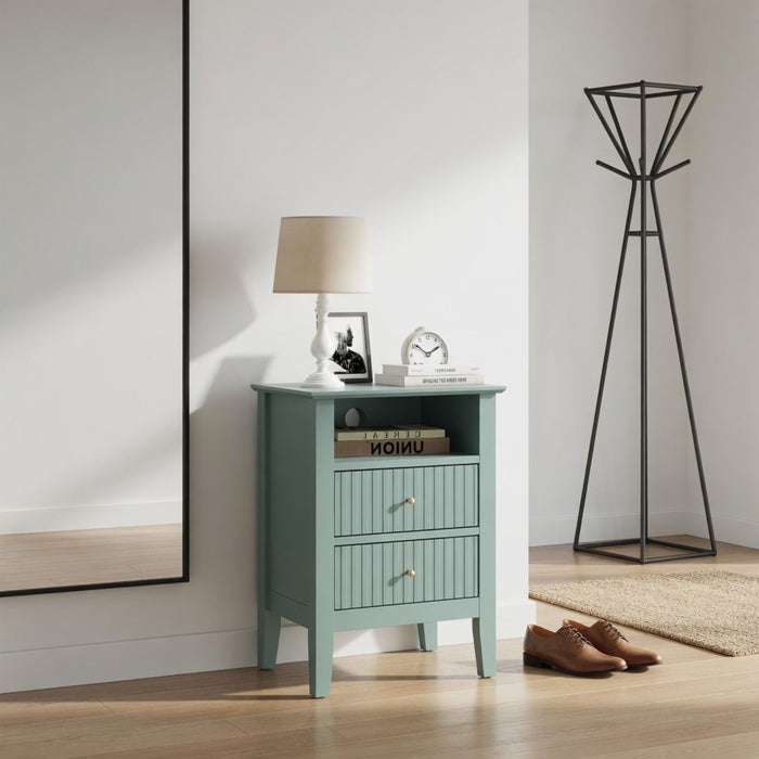 Fluted Nightstand With 2 Drawers