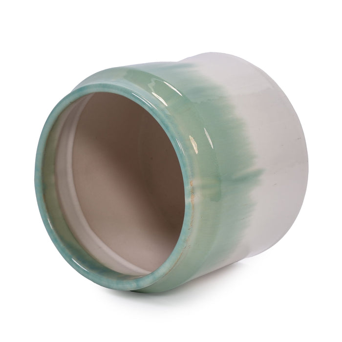 Gradient Flowerpot (Set of 2), Planter For Patio, Garden, Windowsill - White / Green