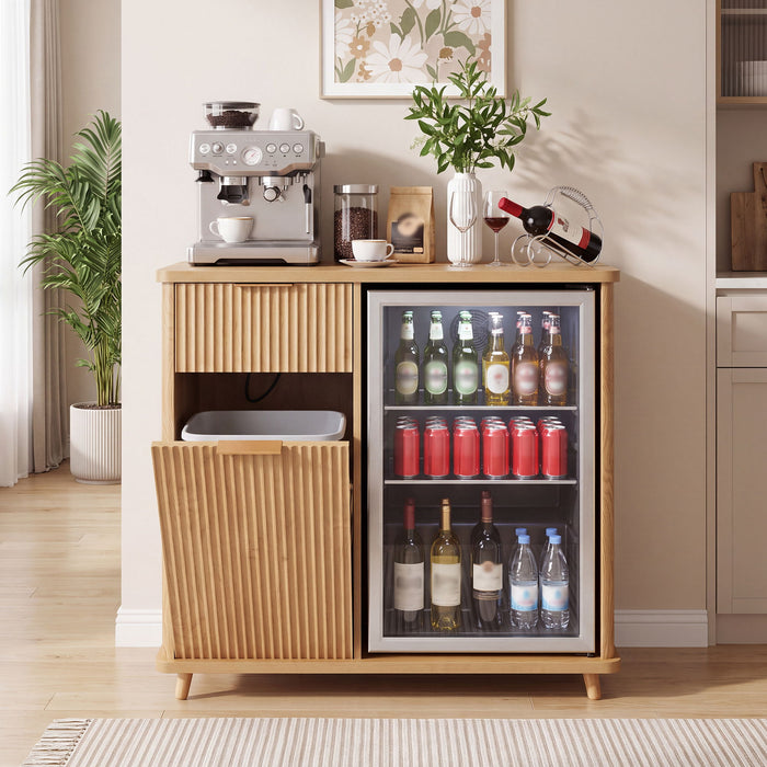 Fluted Coffee Bar Cabinet With Mini Fridge Space & Charging Station