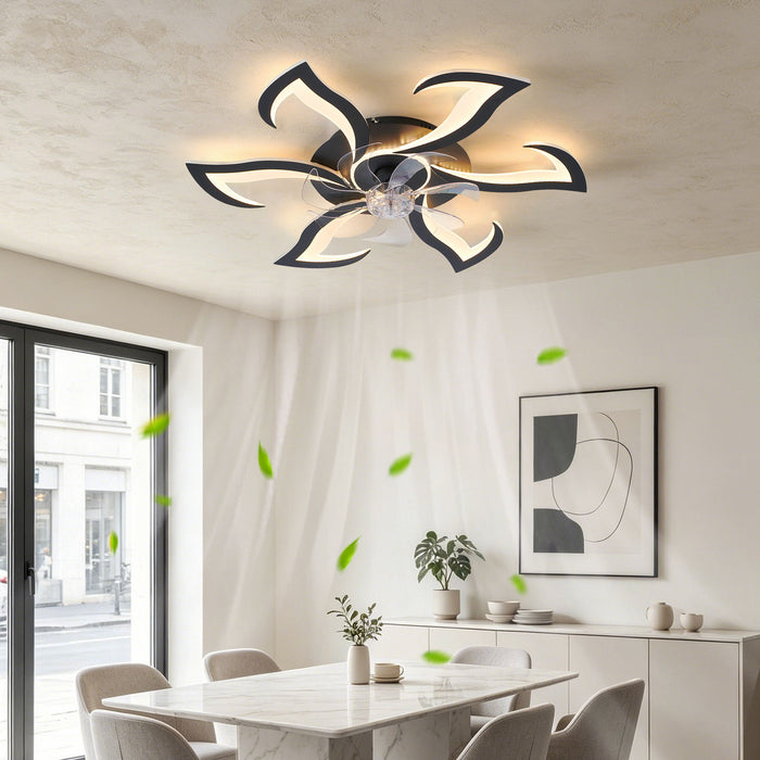 Flower Ceiling Fan With LED Dimmable Light, Flush Mount Ceiling Fan With Remote Control, Low Profile Design, 6 Speeds, Timing Function