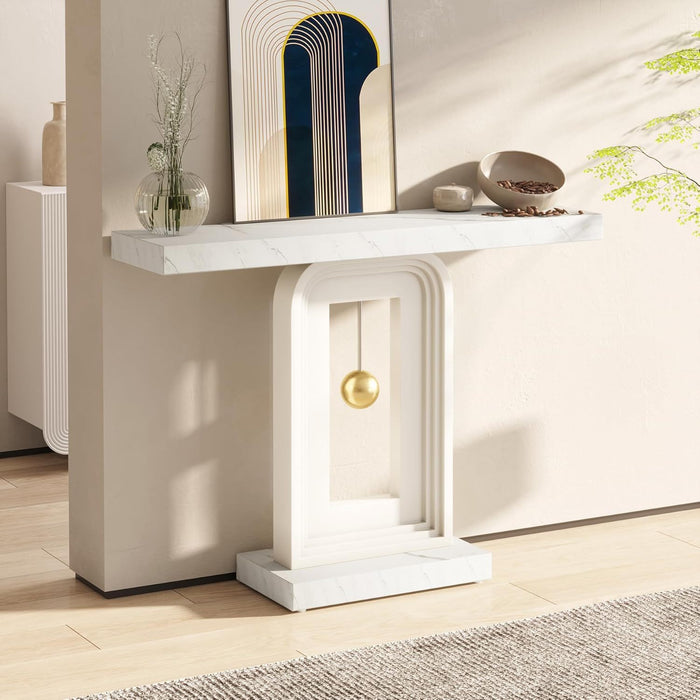 Console Table With Geometric Base For Living Roo - White / Gold