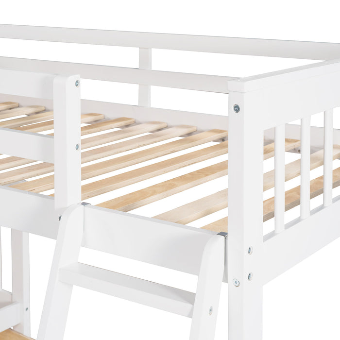 Solid L Shaped Bunk Bed With 3 Drawers, Ladder And Staircase