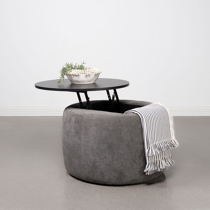 Reeves - Round Upholstered Lift Top Storage Ottoman - Gray