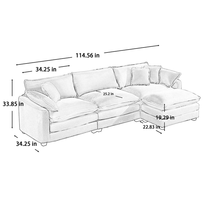 Oversized Modular Cushion Sofa With Ottoman, Low Back, Deep Seating Sofa Set