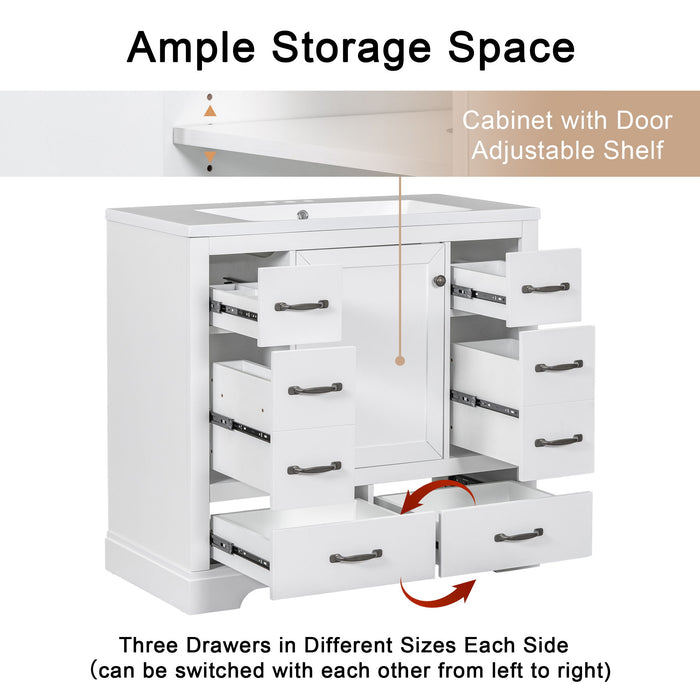Modern Bathroom Vanity With Sink, 6 Drawers, Adjustable Shelf