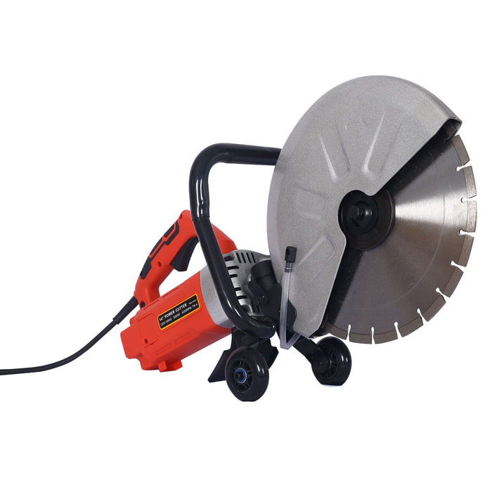 14" Electric Cut Off Saw Wet / Dry Concrete Saw Cutter With Guide Roller And Water Line Attachment, 3000W - Black / Silver