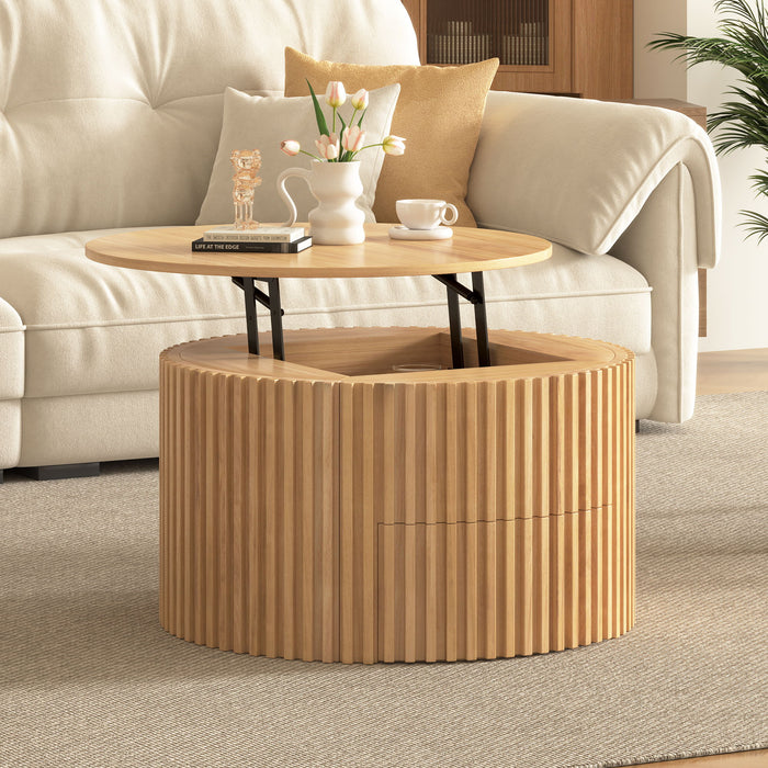 Round Lift Top Coffee Table With Hidden Storage For Living Room