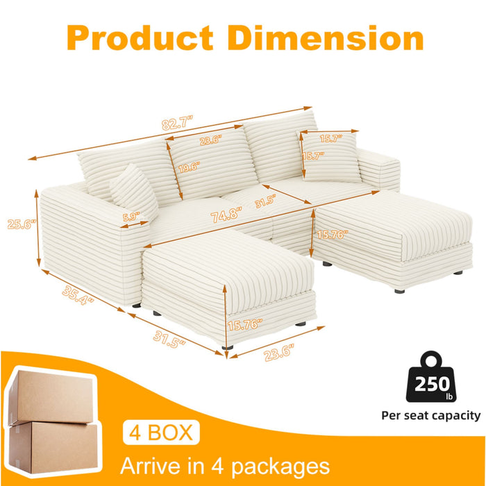 Deep Seat Convertible Sofa With Soft Pillows And Ottomans
