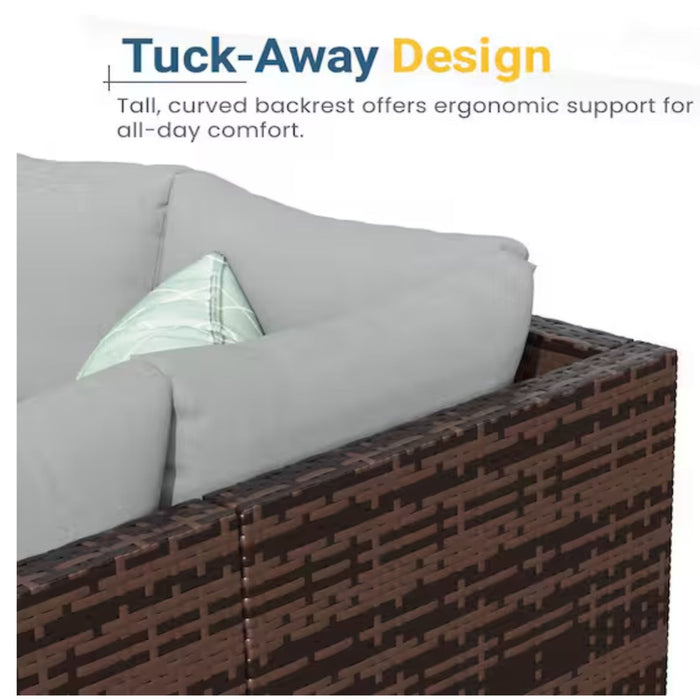 7 Piece Outdoor Dining Set With Cushions, Modular Sectional Sofa And Table