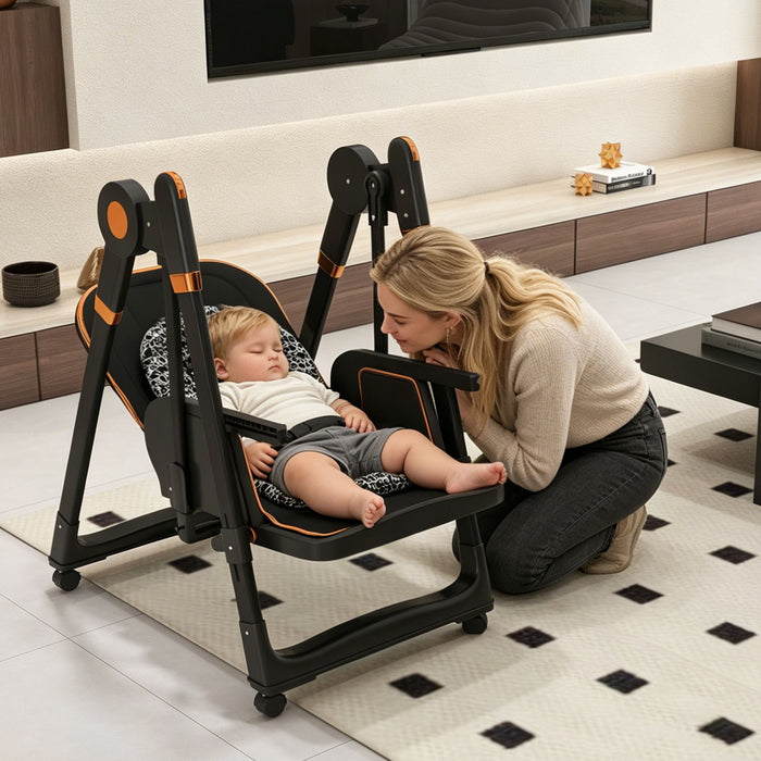 Convertible Baby High Chair To Rocker With 5 Point Harness