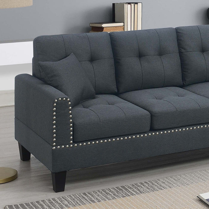 2 Piece Sectional Set With Nailhead Trim, Sofa And Matching Accent Pillows - Charcoal